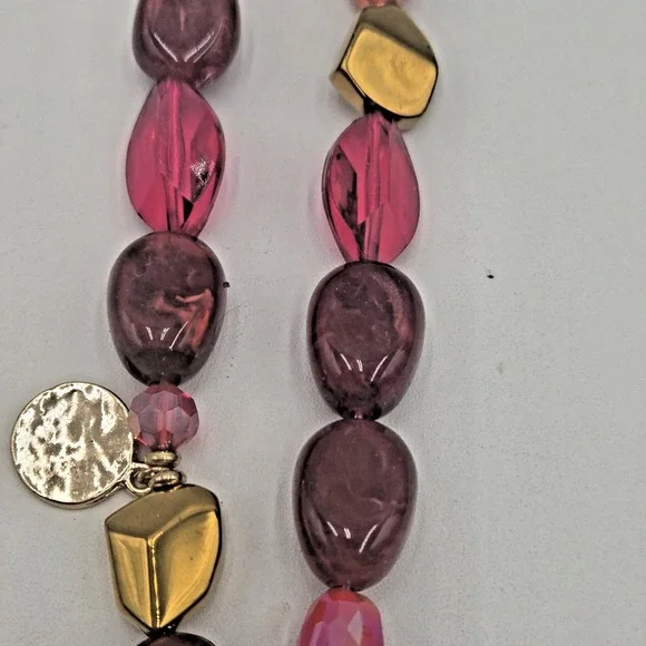 Catherine Malandrino Adj Necklace Earrings Set Layered Pink Iridescent Gold Tone - Picture 3 of 9